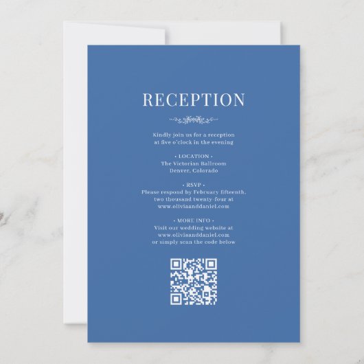 Victorian QR Code All in One Royal Blue Wedding Einladung (Rückseite)