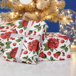 Victorian Red Roses Foliage Botanical Pattern Geschenkpapier