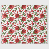 Victorian Red Roses Foliage Botanical Pattern Geschenkpapier (Flach)