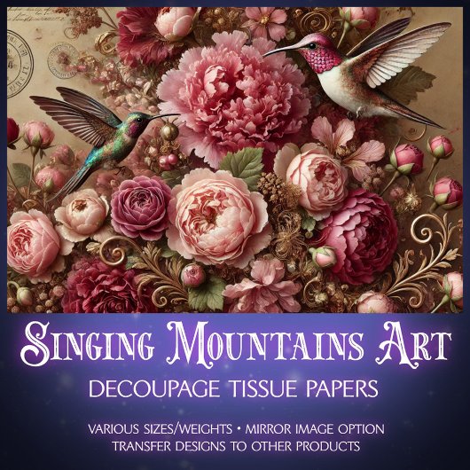 Victorian Romance Hummingbird Floral Decoupage Seidenpapier