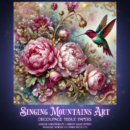 Victorian Romance Pink Rose Hummingbird Decoupage  Seidenpapier