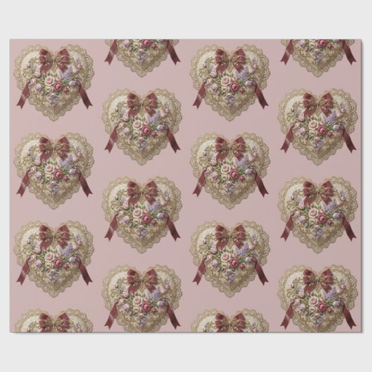 Victorian Rose Lace Heart Wrapping Paper Geschenkpapier (Saum)