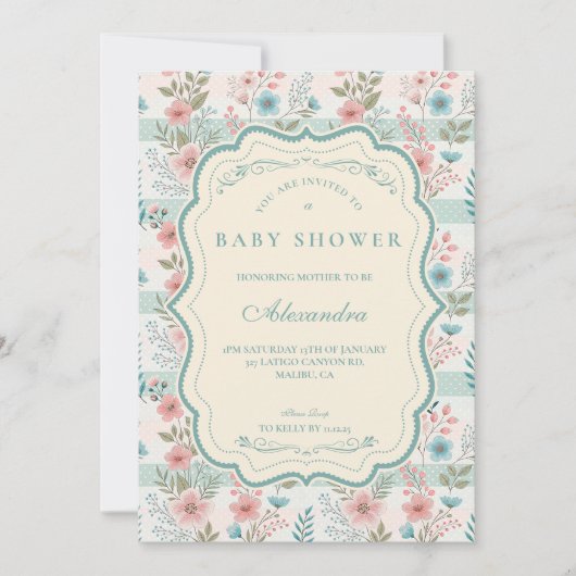 Victorian Rose Lattice Baby Shower Einladung (Vorderseite)