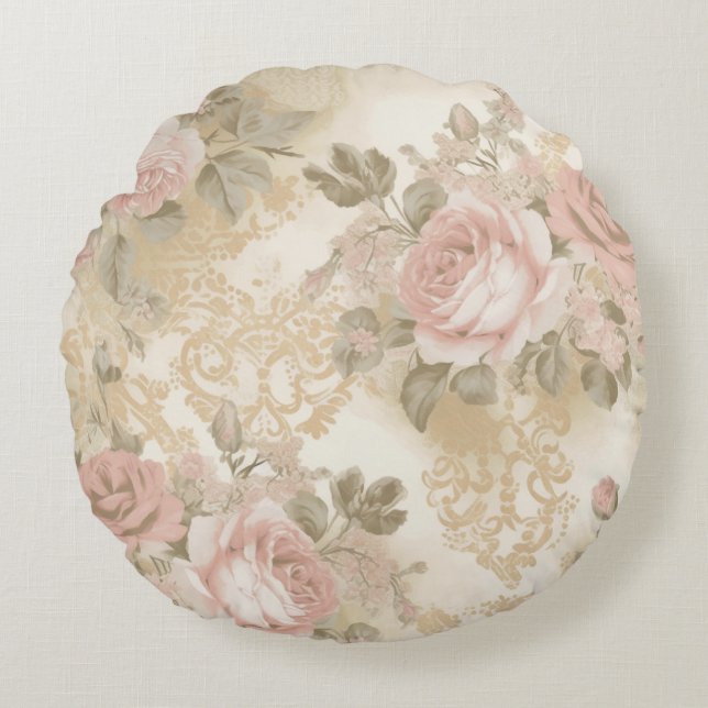 Victorian Roses Print Throw Pillow Rundes Kissen (Vorderseite)