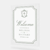 Victorian Sage Green Catholic Wedding Welcome Acrylschild (Winkel)