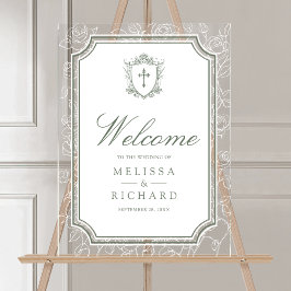 Victorian Sage Green Catholic Wedding Welcome Acrylschild