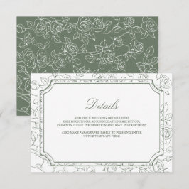 Victorian Sage Green Line Art Wedding Details Begleitkarte