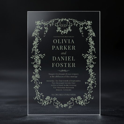 Victorian Sage Green Wedding Monogram Acryleinladungen