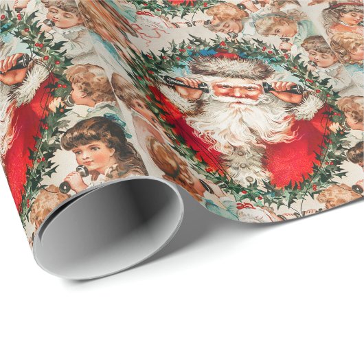 Victorian Santa Claus on Telephone with Children Geschenkpapier (Rolleneckpunkt)