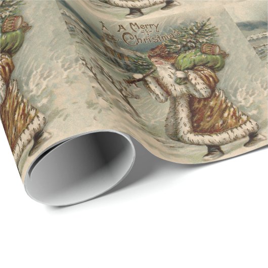 Victorian Santa Claus With Christmas Tree Geschenkpapier (Rolleneckpunkt)