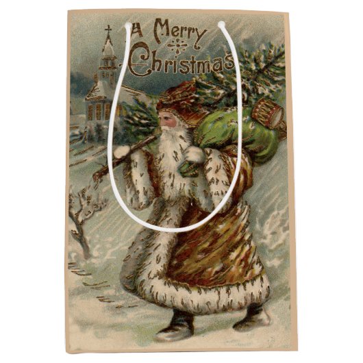 Victorian Santa Claus With Christmas Tree Mittlere Geschenktüte (Vorderseite)