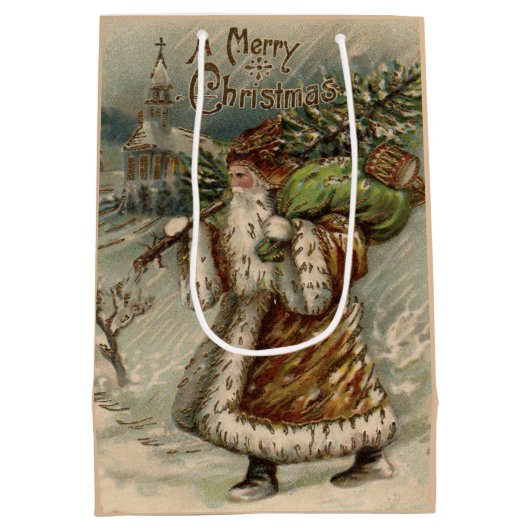 Victorian Santa Claus With Christmas Tree Mittlere Geschenktüte (Rückseite)