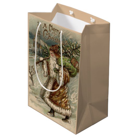 Victorian Santa Claus With Christmas Tree Mittlere Geschenktüte (Rückseite Schrägansicht)