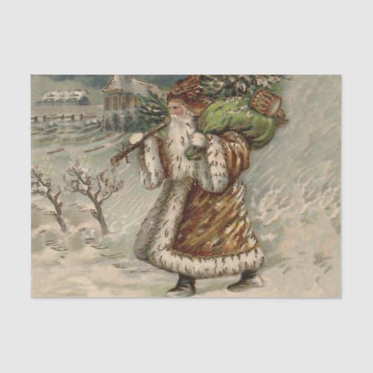 Victorian Santa Claus With Christmas Tree Seidenpapier (Vorderseite)