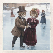 Victorian Skating Cats Glass Coaster Glasuntersetzer (Vorderseite)