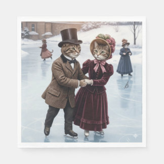 Victorian Skating Cats Napkins Serviette