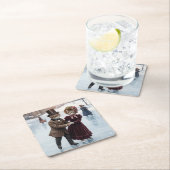 Victorian Skating Cats Paper Coaster Rechteckiger Pappuntersetzer (Vor Ort)