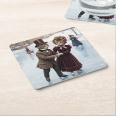 Victorian Skating Cats Paper Coaster Rechteckiger Pappuntersetzer (angewinkelt)