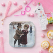 Victorian Skating Cats Paper Plates Pappteller (Party)