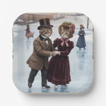 Victorian Skating Cats Paper Plates