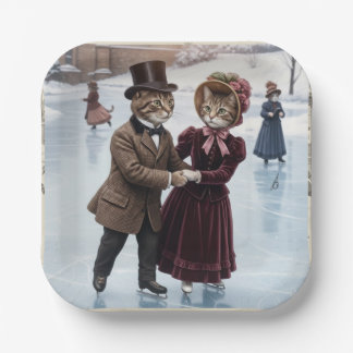 Victorian Skating Cats Paper Plates Pappteller