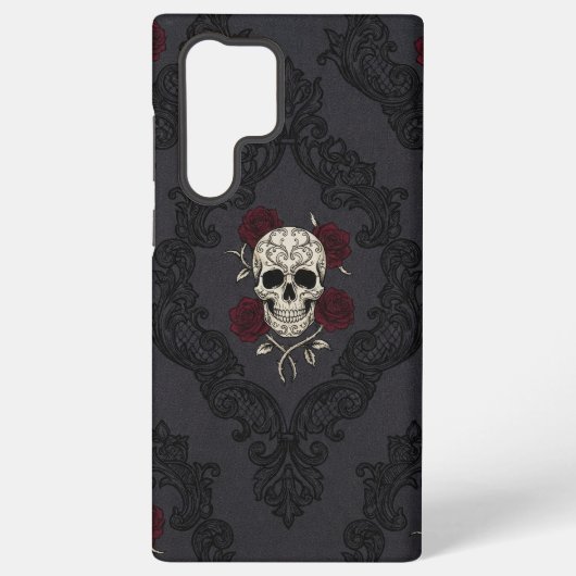 Victorian Skull & Roses Damask Phone Case Samsung Galaxy Hülle (Rückseite)
