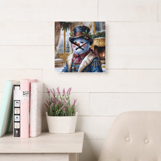 Victorian Snowman Christmas Design Quadratische Wanduhr (Lesesaal)