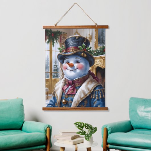 Victorian Snowman Christmas Design Wandteppich Mit Holzrahmen (Wohnzimmer)