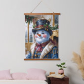 Victorian Snowman Christmas Design Wandteppich Mit Holzrahmen (Schlafzimmer)