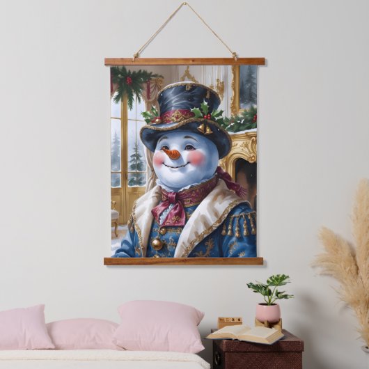 Victorian Snowman Christmas Design Wandteppich Mit Holzrahmen (Schlafzimmer)