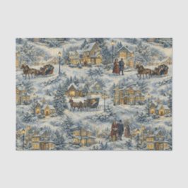 Victorian Snowy Village Christmas Illustration Seidenpapier