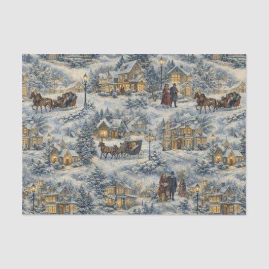 Victorian Snowy Village Christmas Illustration Seidenpapier (Vorderseite)
