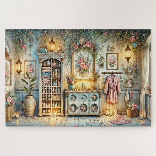 Victorian Spa Room Floral Wellness Retreat Puzzle (Horizontal)