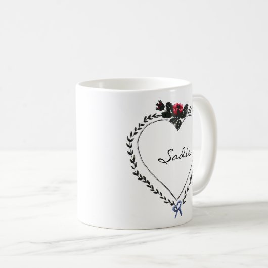 Victorian Style Heart Dark Academia Custom Name Kaffeetasse (VorderseiteRechts)
