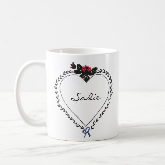 Victorian Style Heart Dark Academia Custom Name Kaffeetasse (Links)