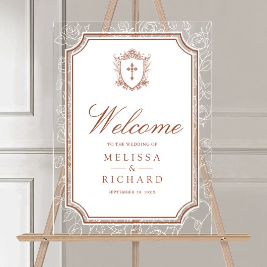 Victorian Terracotta Catholic Wedding Welcome Acrylschild