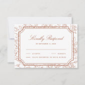 Victorian Terracotta Floral Line Art Wedding RSVP Karte (Vorderseite)