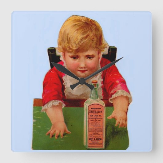 Victorian trade card: Scott's Emulsion Castor Oil Quadratische Wanduhr (Vorderseite)