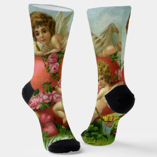 Victorian Valentines Day Vintage Angels Heart Rose Socken
