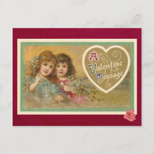 Victorian Valentinsbotschaft 2 Mädchen Postkarte