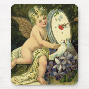 Victorian Valentinstag, Vintage Engel Liebesvögel Mousepad