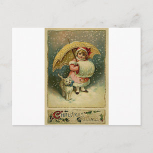 Victorian Vintage Retro Child and Cat Christmas Feiertagspostkarte