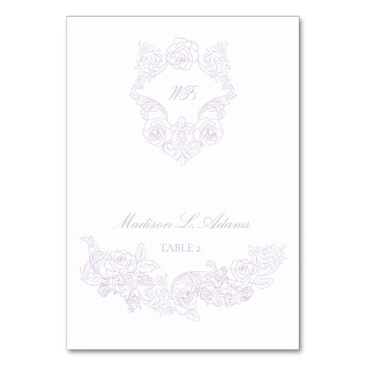Victorian Violet Crest Elegant Foldable Name Card Tischnummer (Vorderseite)