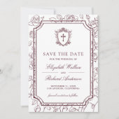 Victorian White and Burgundy Catholic Wedding Save The Date (Vorderseite)