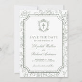 Victorian White and Sage Green Catholic Wedding Save The Date (Vorderseite)