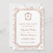 Victorian White and Terracotta Catholic Wedding Save The Date (Vorderseite)