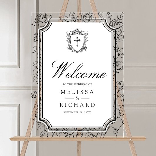 Victorian White Catholic Wedding Welcome Acrylschild