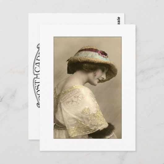 Victorian woman in hat and beaded dress postkarte (Vorne/Hinten)