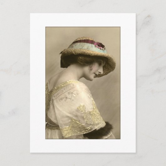 Victorian woman in hat and beaded dress postkarte (Vorderseite)