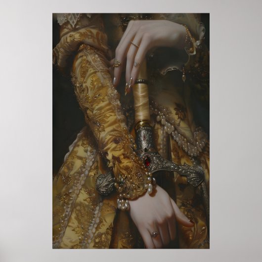 Victorian Woman with Sword in Gold Gown Medieval Poster (Vorne)
